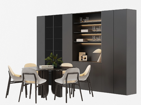 Modern Round Dining Table and Chair Sideboard