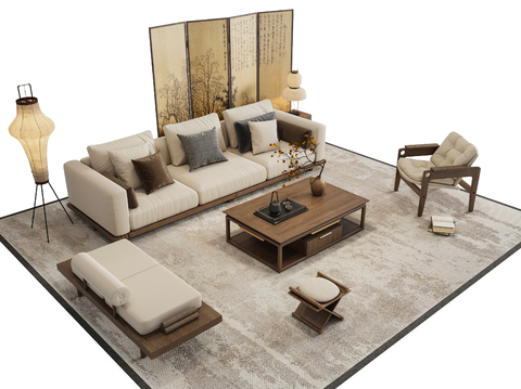 Neo-Chinese Style Sectional Sofa