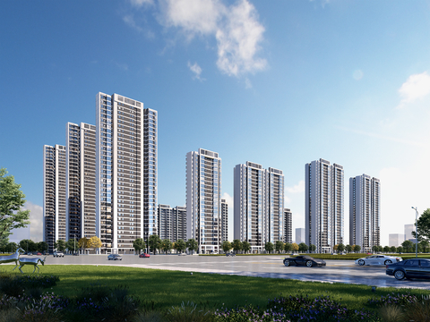 Appearance of modern high-rise residential buildings