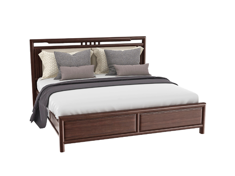 New Chinese Double Bed Walnut Bed