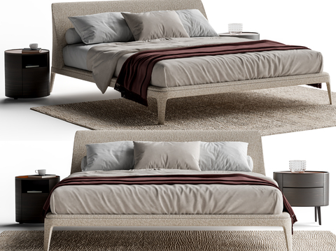 Poliform KELLY minimalist double bed fabric double bed