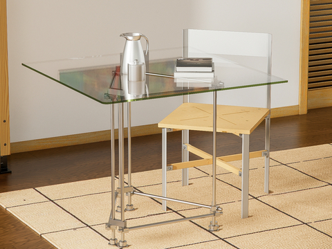 Modern glass dining table and chair