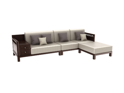 New Chinese Corner Sofa Solid Wood Fabric Sofa