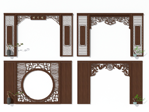 Chinese-style solid wood door hole carved door arch pass