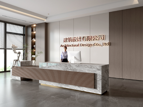 Modern company reception desk corporate Wall