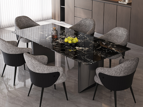 Modern long dining table and chair