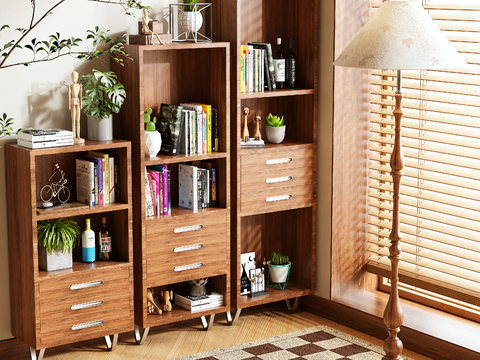 Log Style Bookshelf Storage Cabinet