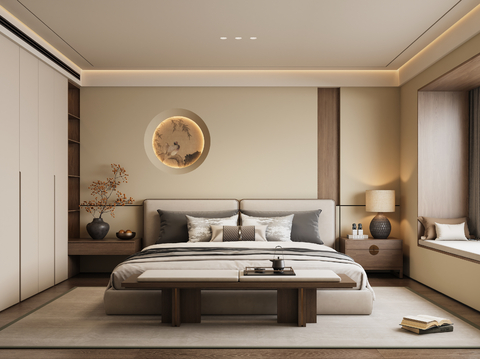 New Chinese Master Bedroom Elder Room Zen Bedroom