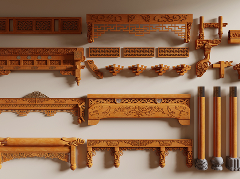 Chinese-style carved beam wooden beam bucket arch