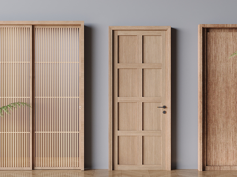 Log Style wooden door sliding door grille partition sliding door