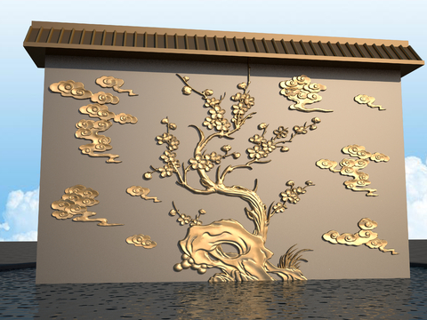 Neo-Chinese Style plum blossom relief landscape wall