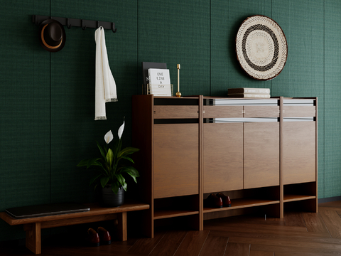 Mid-century Style Shoe Cabinet Shoe Changing Stool