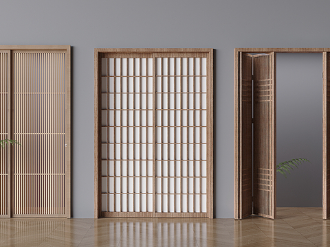 Japanese-style sliding door partition door folding grille sliding door