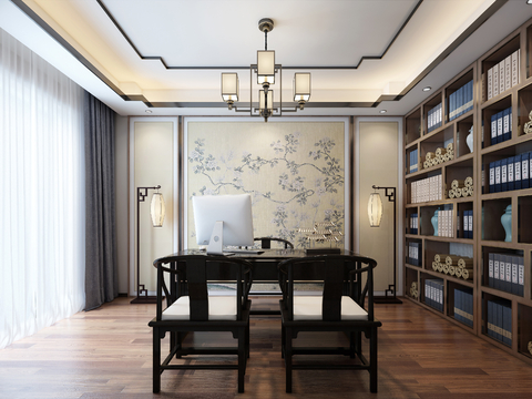 Neo-Chinese Style Study Manager Room