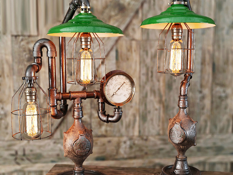 Industrial wind table lamp rust water pipe table lamp