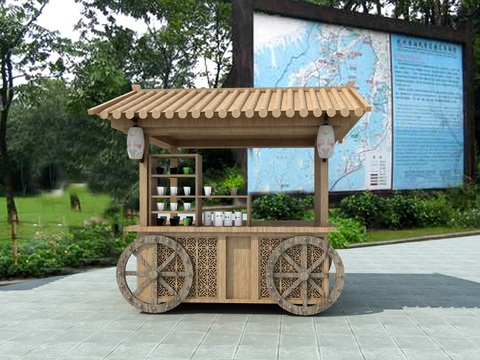 Chinese-style scenic kiosks selling cars