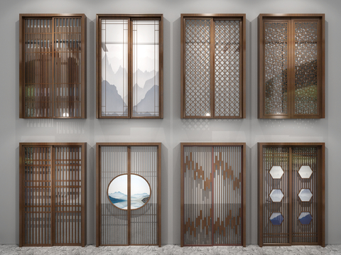 Neo-Chinese Style sliding door sliding door grille door wooden door