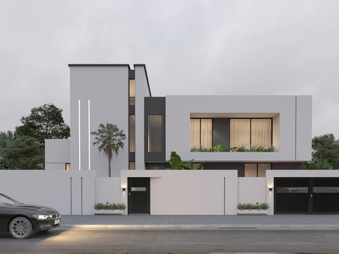 Exterior facade of modern villa