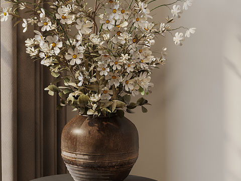 Mid-century Style Dead Branches and Flowers Flora Vase