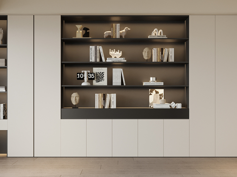 Modern Full Wall Bookcase Display Cabinet