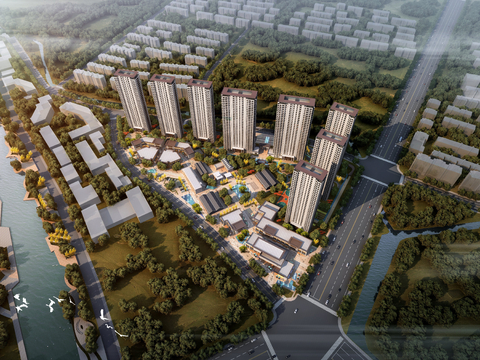 Bird's-eye view of new Chinese-style commercial residential district