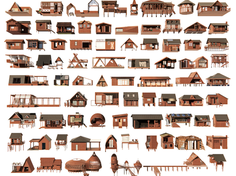 Log Style wooden house tree house stilting floor thatched house