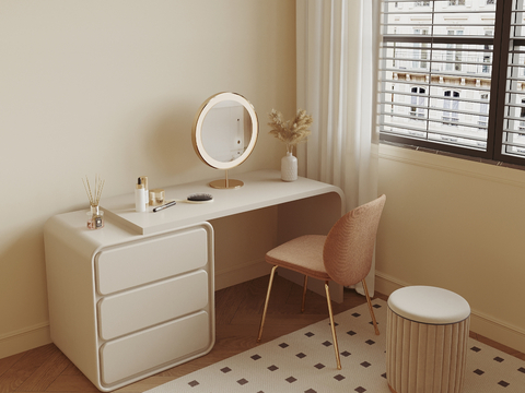 Cream Style Dressing Table Makeup Mirror