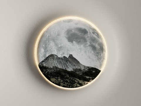 Landscape painting moon wall lamp moon plaster lamp