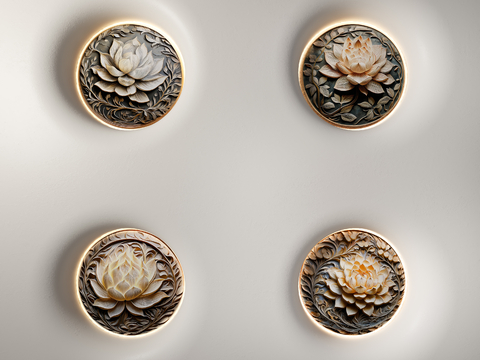 Neo-Chinese Style Lotus Wall Decoration Lotus Fresco