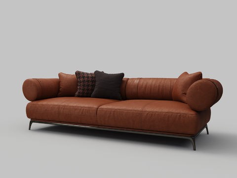 Modern Multiplayer Sofa Brown Leather Sofa