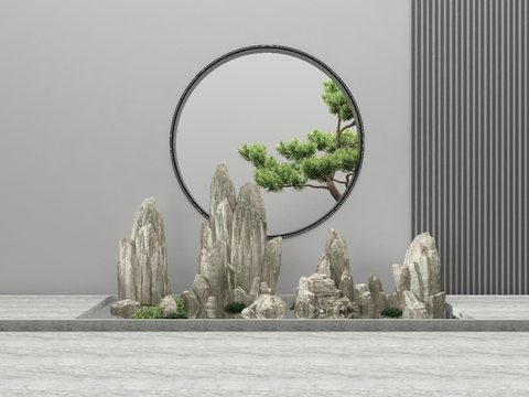 Chinese style rockery garden sketch