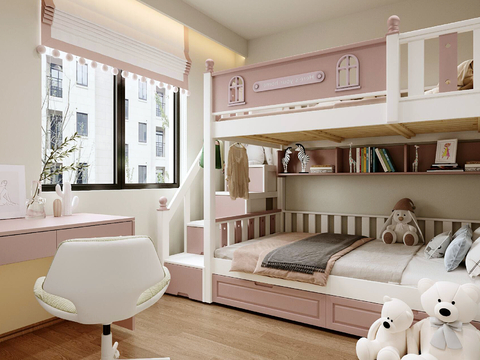 Cream Style girl room bunk kids Bedroom