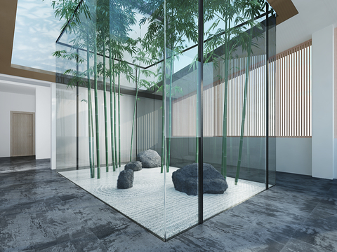 Chinese style glass landscape room dry landscape sketch patio