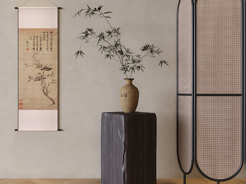 Chinese Iron Rattan Screen Zen Ceramic Vase