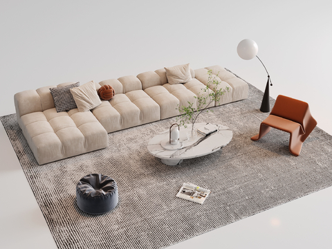 Cream-style Sectional Sofa L-shaped Corner Sofa Single Sofa Coffee Table