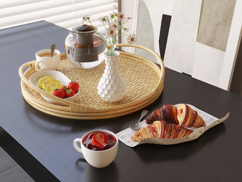 Modern Coffee Fruit Bread Croissant Rattan Tray