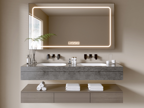 Hanging sink Modern bathroom cabinet