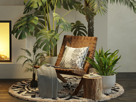 Modern Chair Lounge Chair Potted Plant