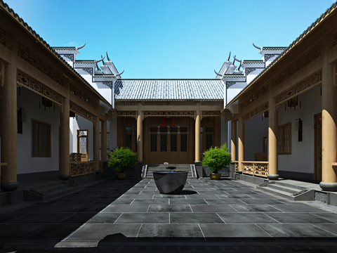 Neo-Chinese Style Huizhou Architecture Inner Courtyard