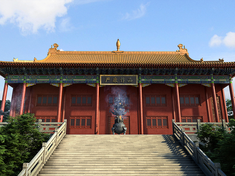 Chinese-style ancient architecture temple main hall