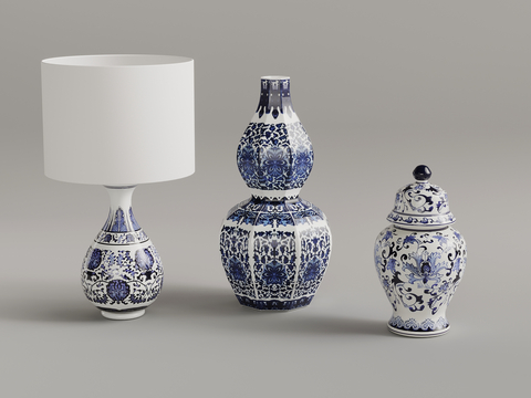 Neo-Chinese Style Blue and White Porcelain Table Lamp