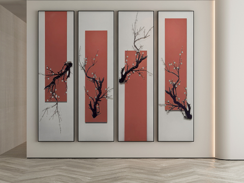 Neo-Chinese Style Decorative Painting Combination Painting Plum Blossom Hanging Painting