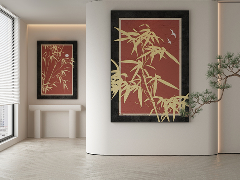 Neo-Chinese Style Bamboo Leaf Painting Decorative Painting