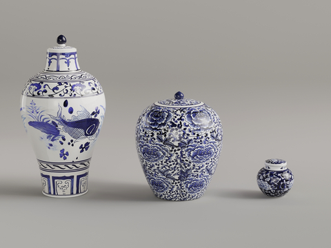 Neo-Chinese Style Blue and White Porcelain Vase Porcelain