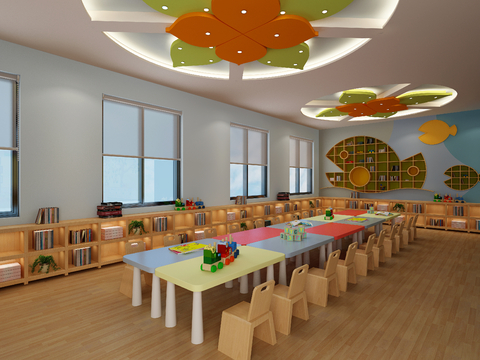 Modern Kindergarten Music and Body Activity Room Lunch Break Room