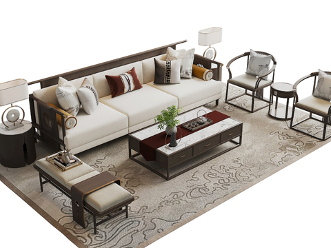 Neo-Chinese Style Sectional Sofa