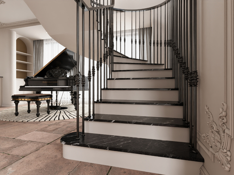 Piano Room French Staircase