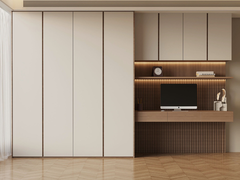 Modern Minimalist Wardrobe Integrated Desk