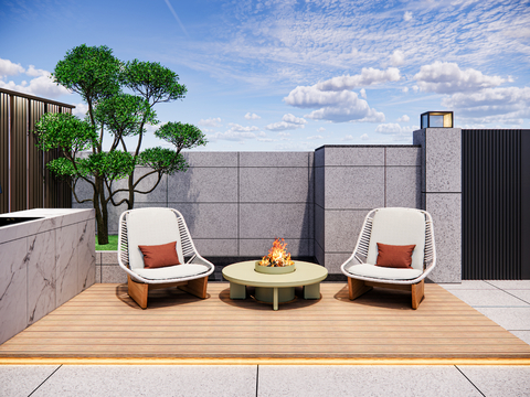 Modern Patio Terrace Garden Bonfire Pile