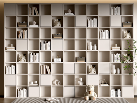 Cream Style Cabinet Bookcase Whole Cabinet Full Wall Cabinet